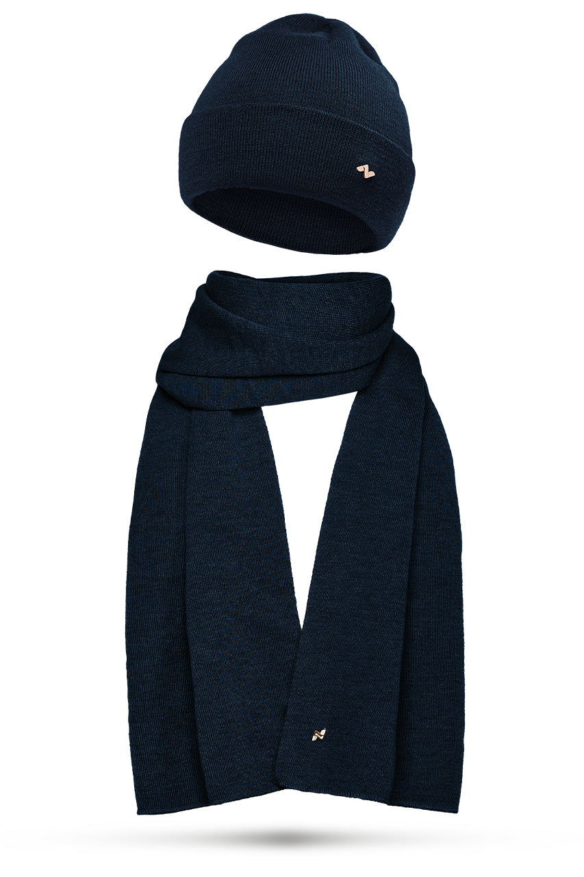 Merino Beanie & Schal Set in navy