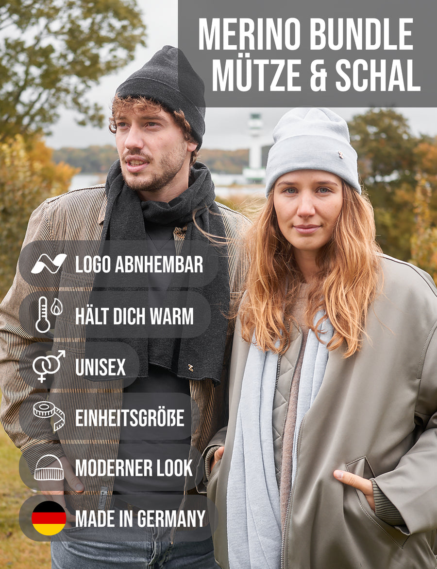 Merino Beanie & Schal Set in anthrazit