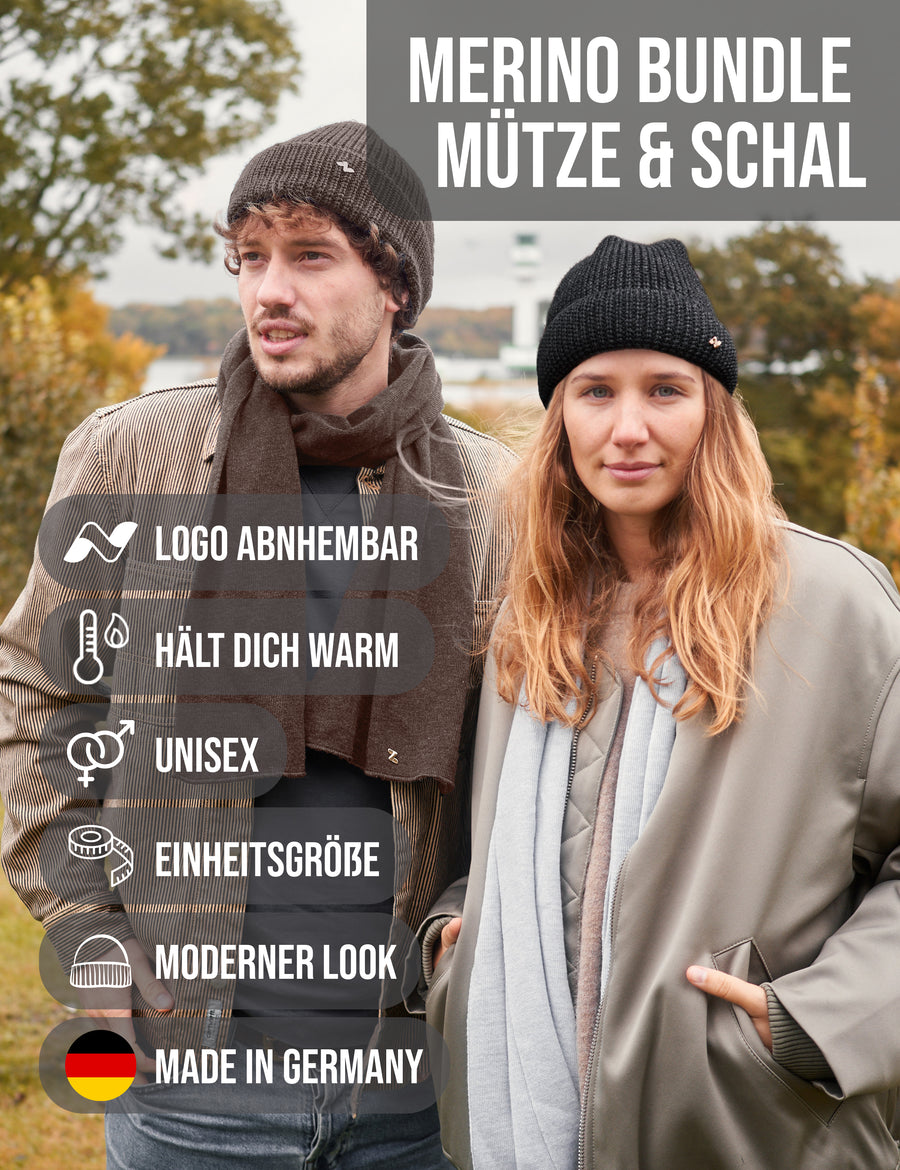 Merino Mütze & Schal Set in taupe