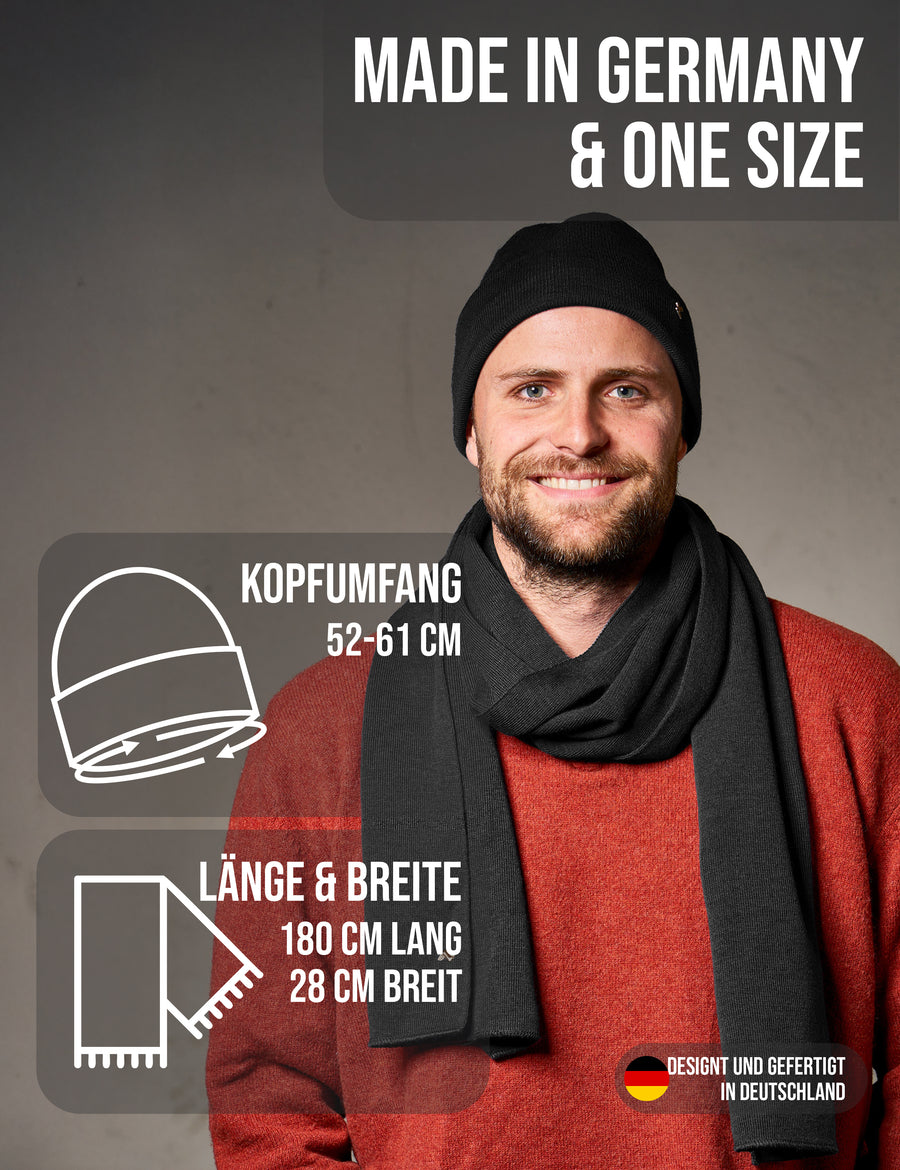 Merino Beanie & Schal Set in anthrazit