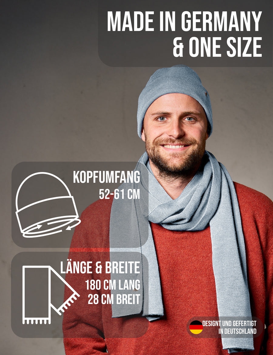 Merino Beanie & Schal Set in hellblau