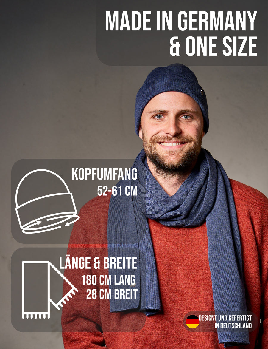 Merino Beanie & Schal Set in jeans