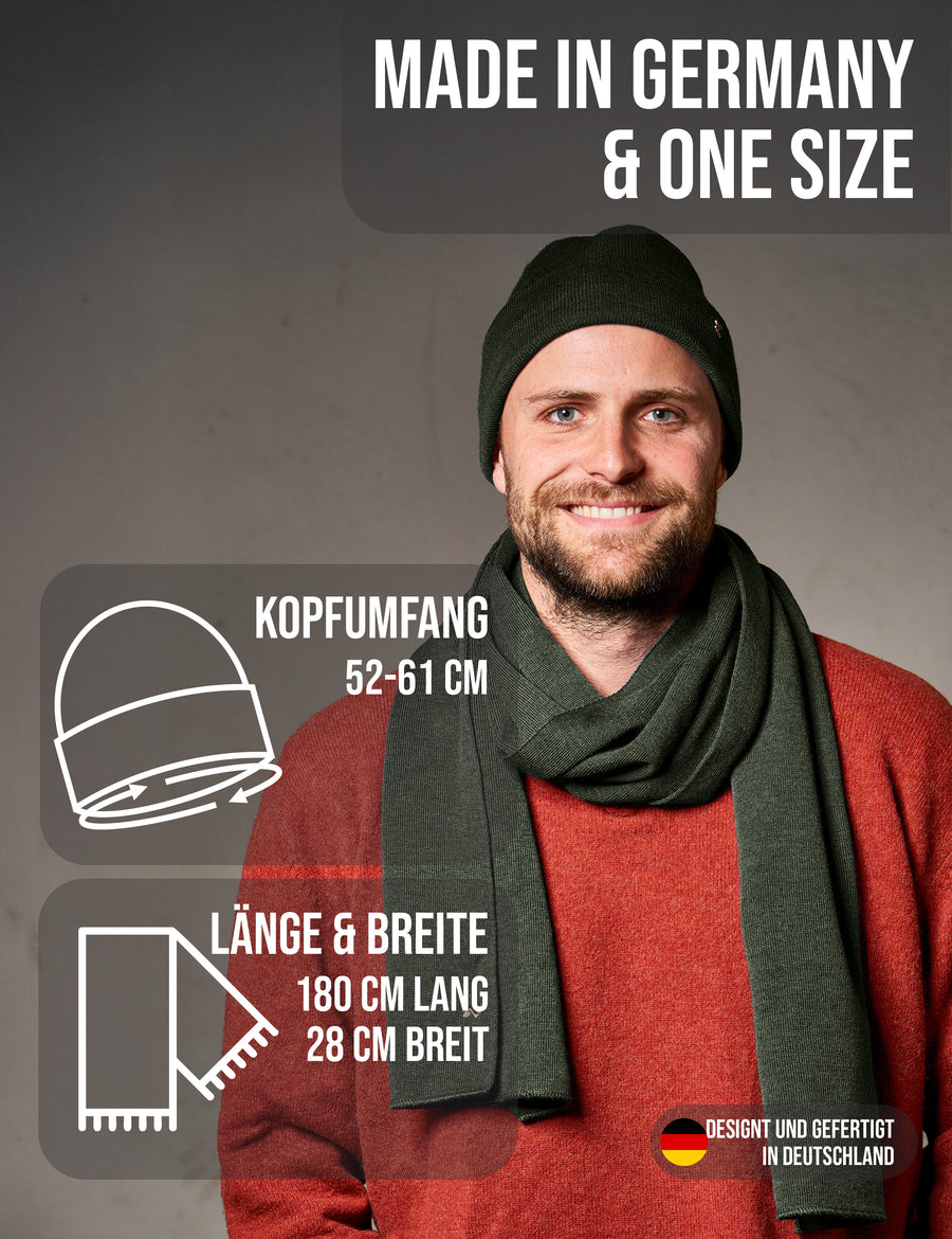 Merino Beanie & Schal Set in olive