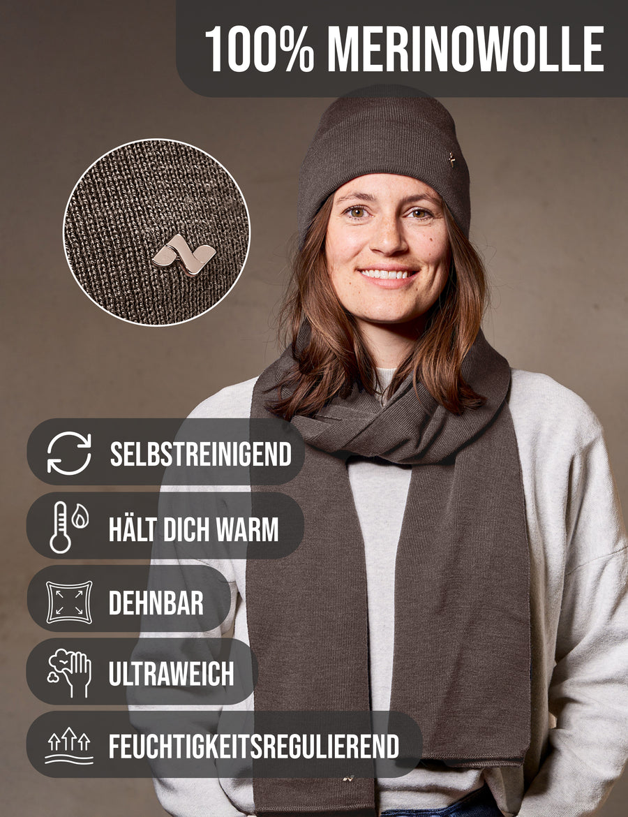 Merino Beanie & Schal Set in taupe