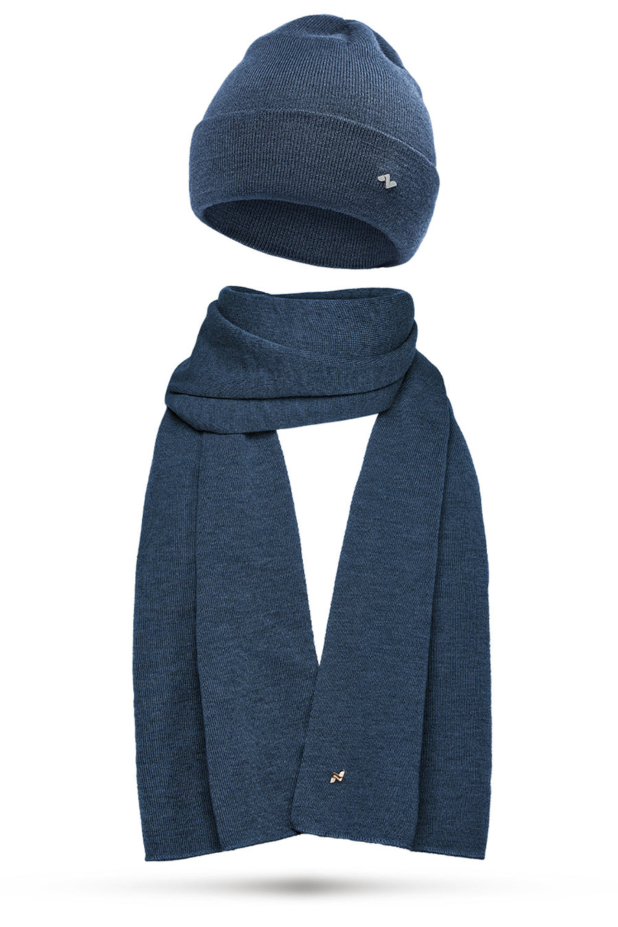 Merino Beanie & Schal Set in jeans