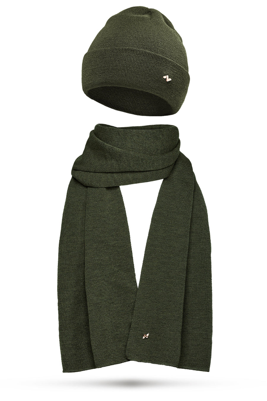 Merino Beanie & Schal Set in olive